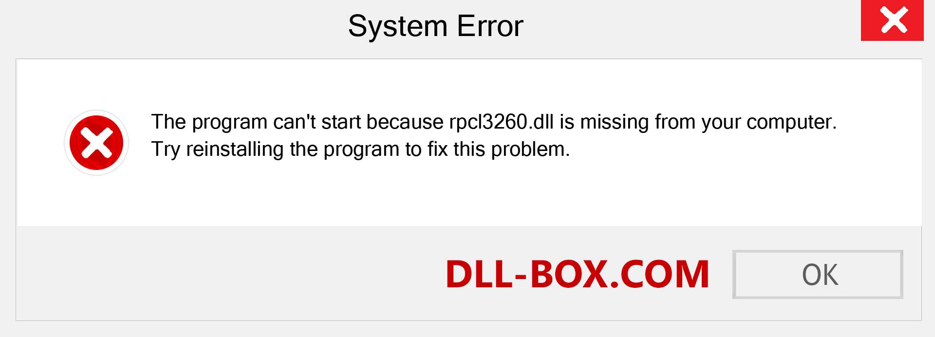  rpcl3260.dll file is missing?. Download for Windows 7, 8, 10 - Fix  rpcl3260 dll Missing Error on Windows, photos, images